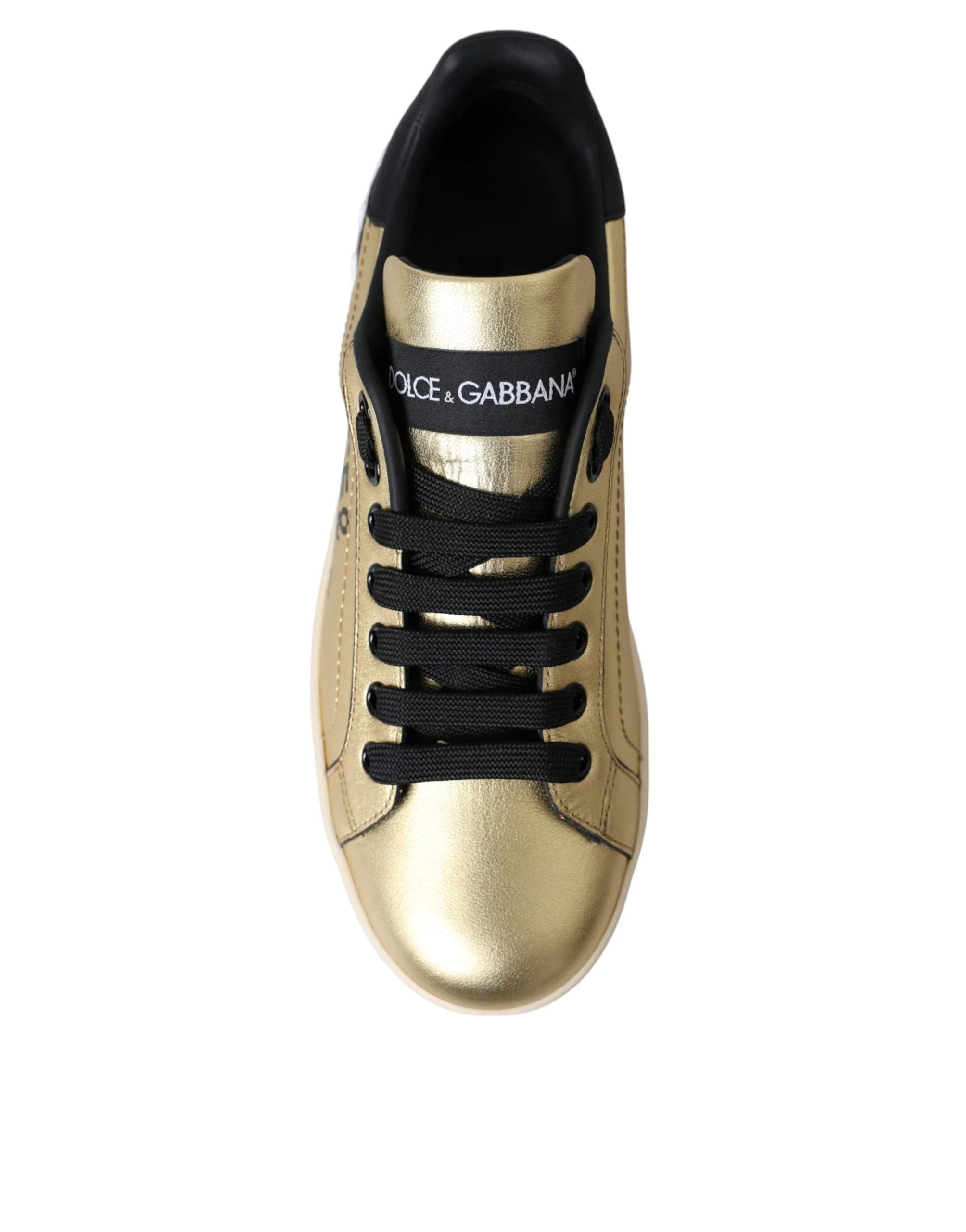 Dolce & Gabbana Gold Portofino Calf Leather Sneakers Women Shoes - Sneakers