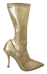 Dolce & Gabbana Gold Rhinestones Ankle Boots Socks Shoes - EU38.5/US8 - Boots
