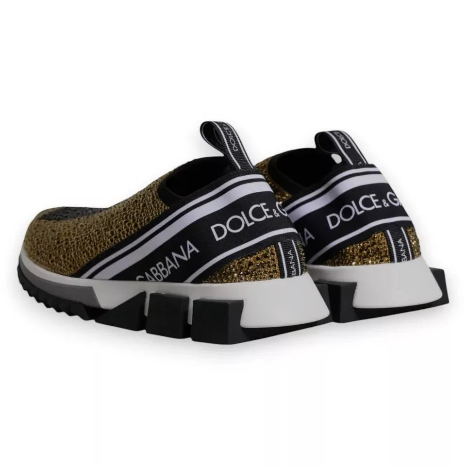 Dolce & Gabbana Gold Rhinestones Sorrento Sneakers Shoes - Sneakers