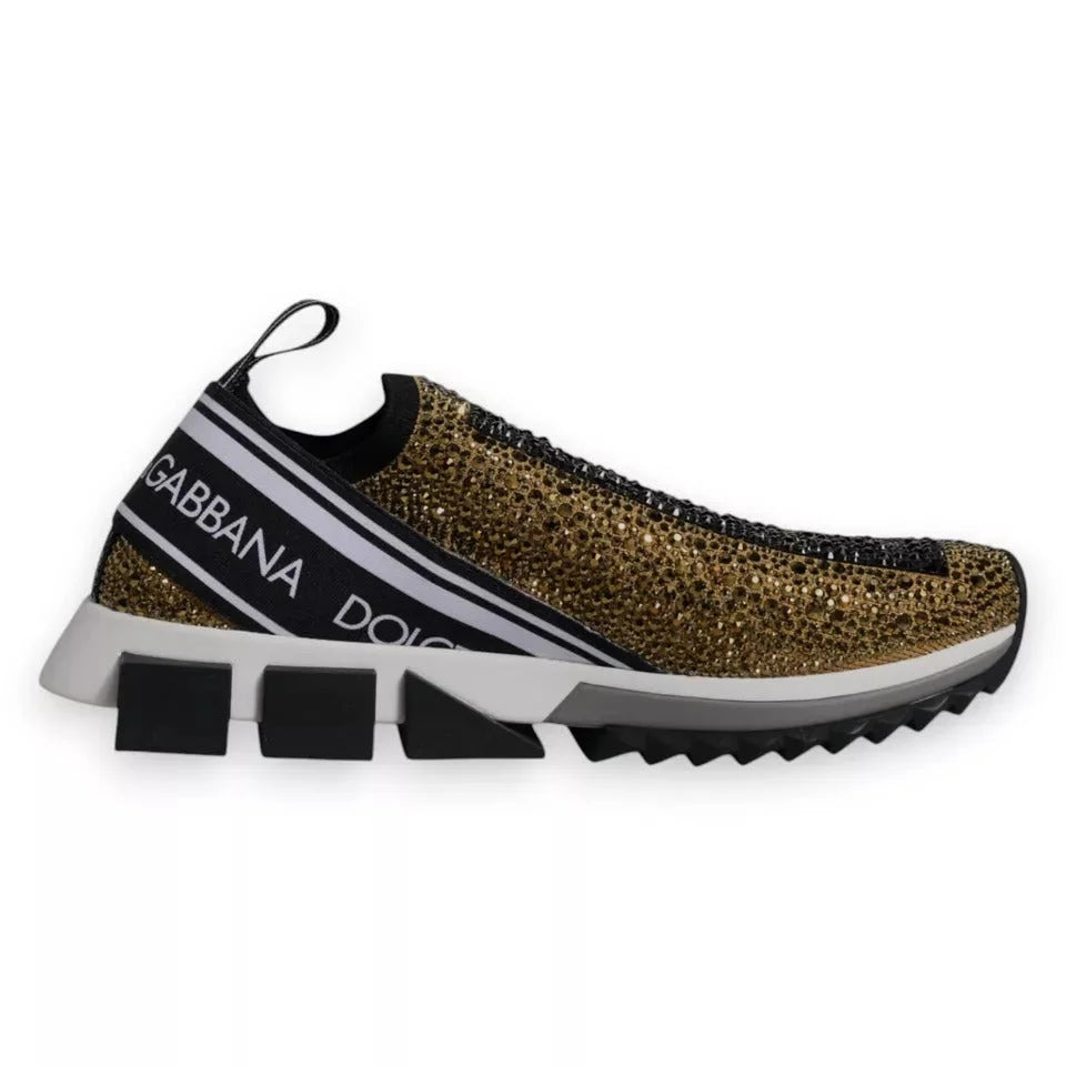 Dolce & Gabbana Gold Rhinestones Sorrento Sneakers Shoes - EU40.5/US7.5