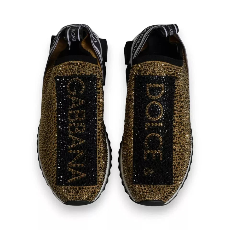 Dolce & Gabbana Gold Rhinestones Sorrento Sneakers Shoes - EU40.5/US7.5