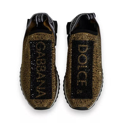 Dolce & Gabbana Gold Rhinestones Sorrento Sneakers Shoes - EU40.5/US7.5