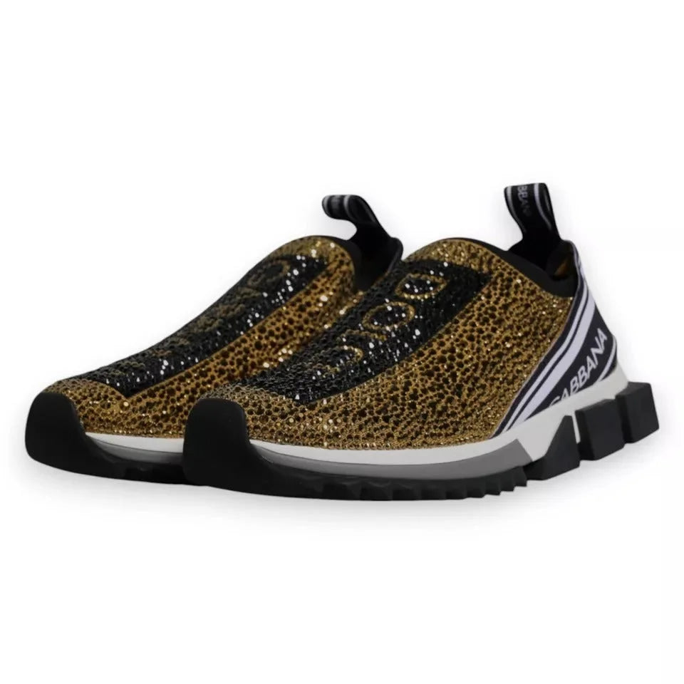 Dolce & Gabbana Gold Rhinestones Sorrento Sneakers Shoes - EU40.5/US7.5