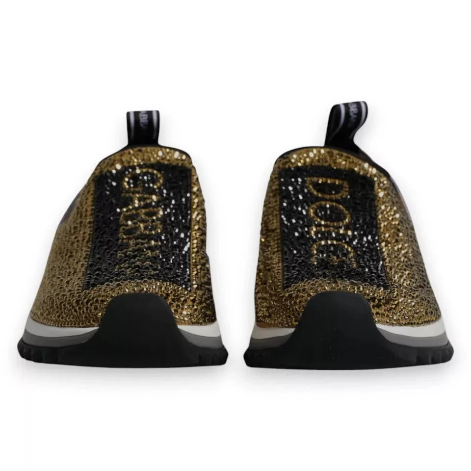 Dolce & Gabbana Gold Rhinestones Sorrento Sneakers Shoes - EU40.5/US7.5
