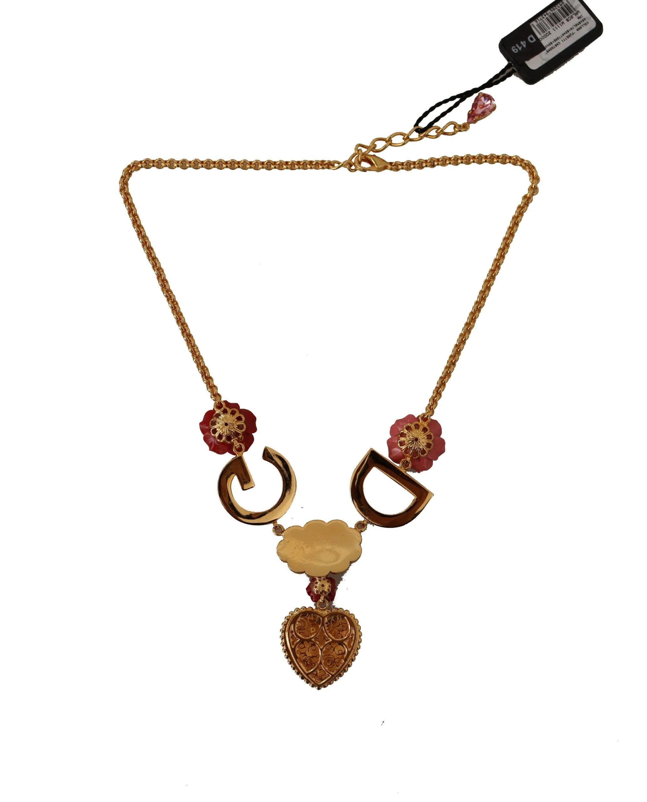 Dolce & Gabbana Gold Rose Love Crystal Charm Chain Necklace - Necklaces