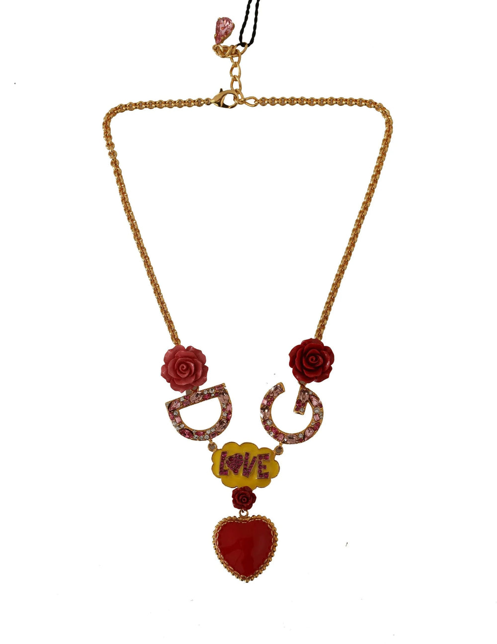 Dolce & Gabbana Gold Rose Love Crystal Charm Chain Necklace - Necklaces