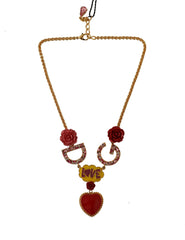 Dolce & Gabbana Gold Rose Love Crystal Charm Chain Necklace - Necklaces