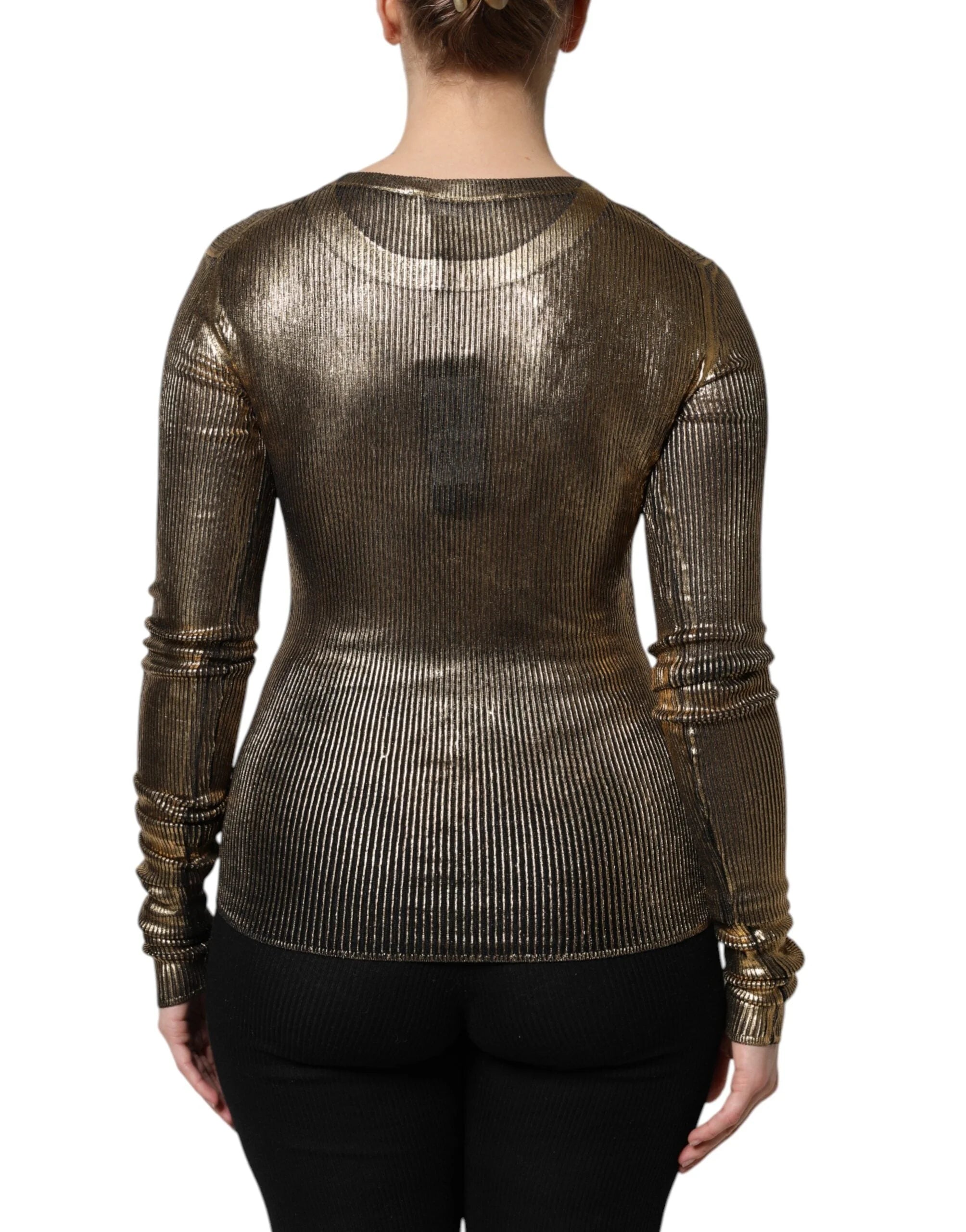 Dolce & Gabbana Gold Round Neck Long Sleeve Pullover Top - IT40|S - Sweaters