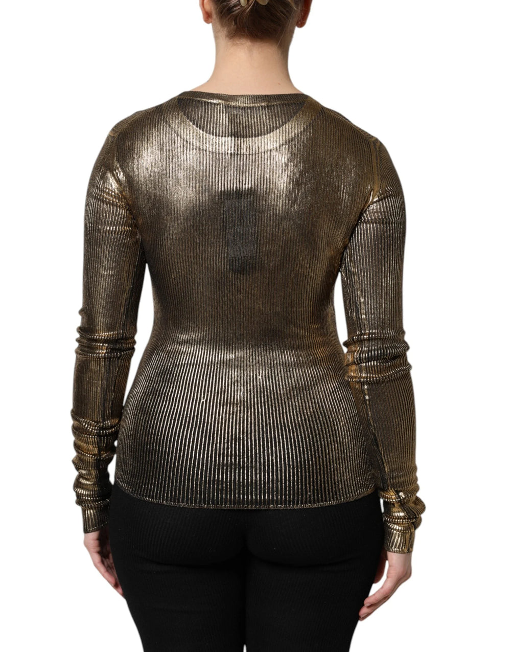 Dolce & Gabbana Gold Round Neck Long Sleeve Pullover Top - IT40|S - Sweaters