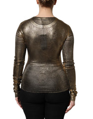 Dolce & Gabbana Gold Round Neck Long Sleeve Pullover Top - IT40|S - Sweaters