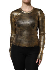 Dolce & Gabbana Gold Round Neck Long Sleeve Pullover Top - IT40|S - Sweaters