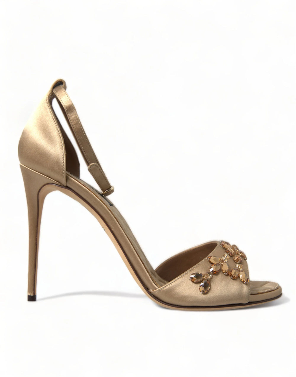 Dolce & Gabbana Gold Satin Ankle Strap Crystal Sandals Shoes - EU37/US6.5 - Heels