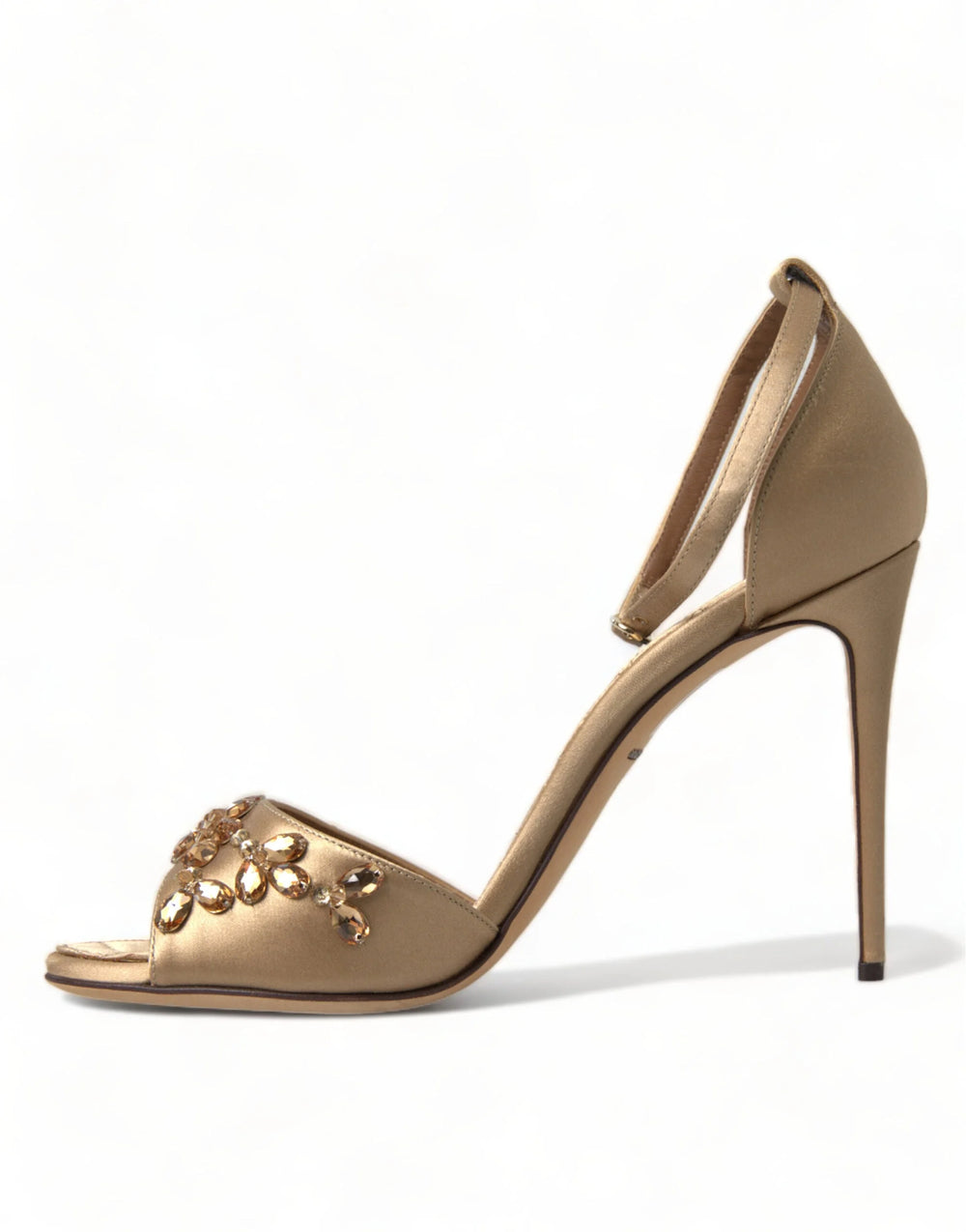Dolce & Gabbana Gold Satin Ankle Strap Crystal Sandals Shoes - EU37/US6.5