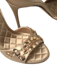 Dolce & Gabbana Gold Satin Ankle Strap Crystal Sandals Shoes - EU37/US6.5