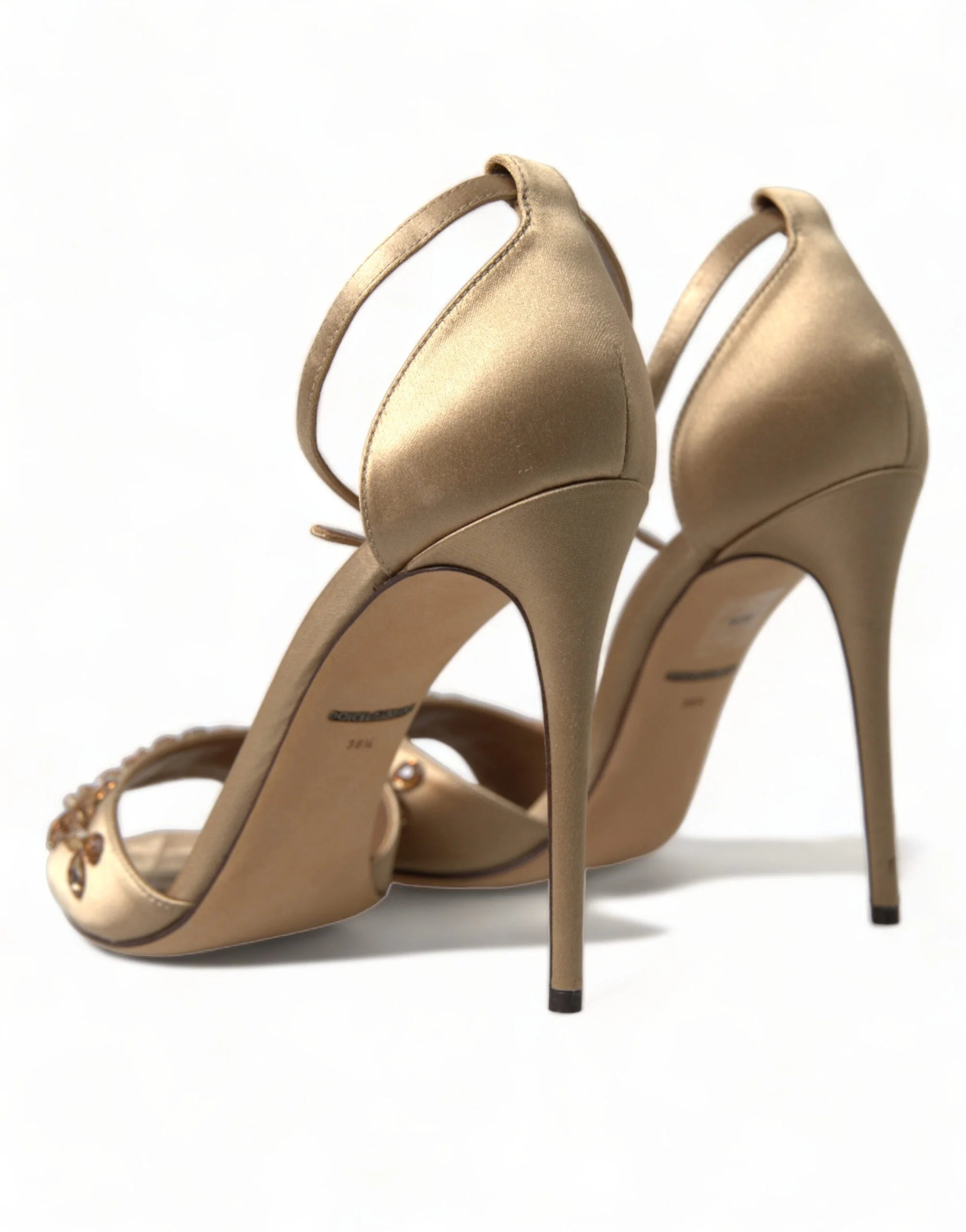 Dolce & Gabbana Gold Satin Ankle Strap Crystal Sandals Shoes - EU37/US6.5