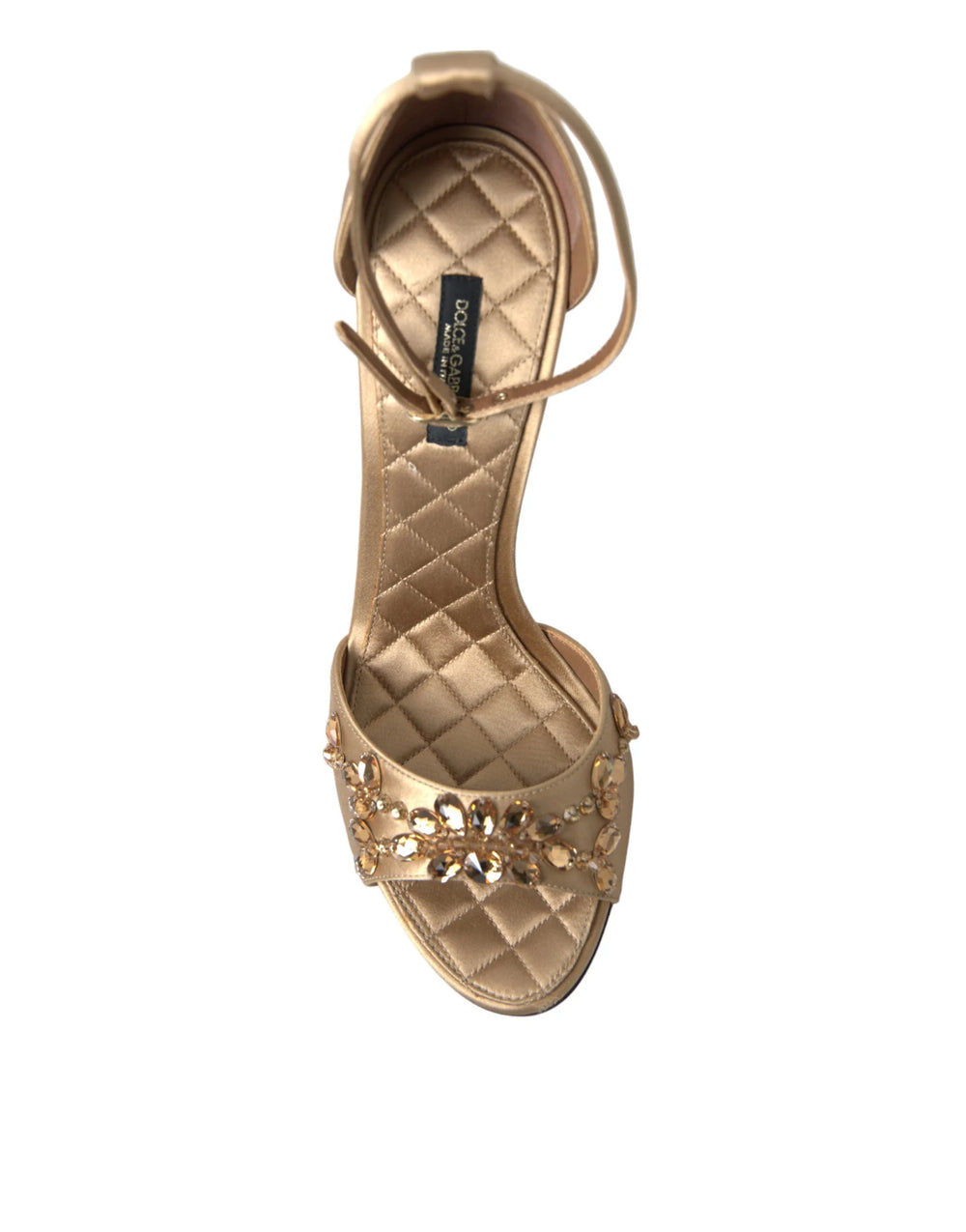 Dolce & Gabbana Gold Satin Ankle Strap Crystal Sandals Shoes - EU37/US6.5