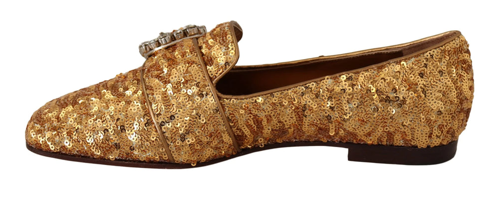 Dolce & Gabbana Gold Sequin Crystal Flat Women Loafers Shoes - EU37/US6.5