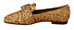 Dolce & Gabbana Gold Sequin Crystal Flat Women Loafers Shoes - EU37/US6.5