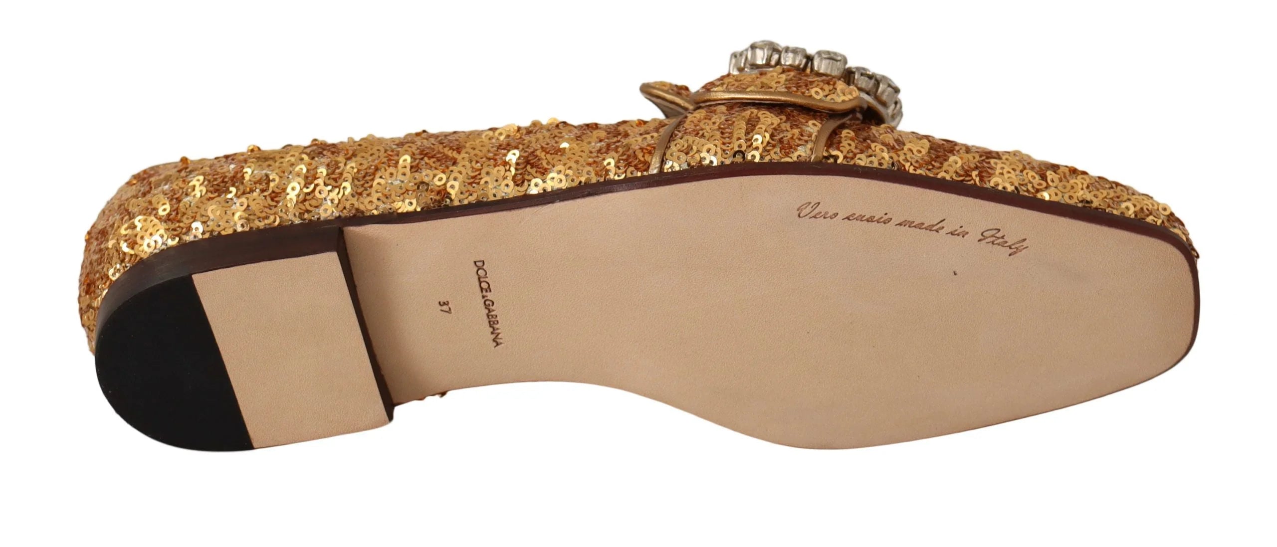 Dolce & Gabbana Gold Sequin Crystal Flat Women Loafers Shoes - EU37/US6.5