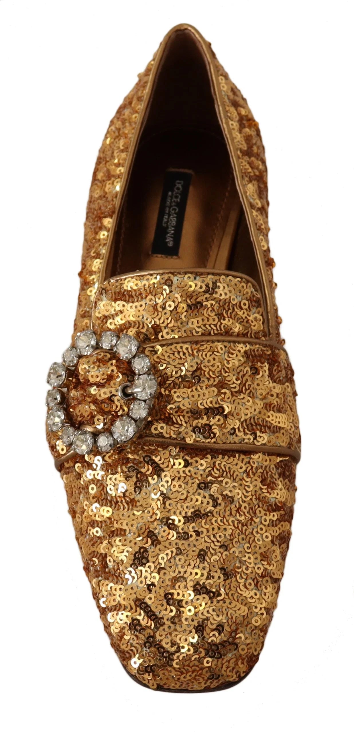 Dolce & Gabbana Gold Sequin Crystal Flat Women Loafers Shoes - EU37/US6.5