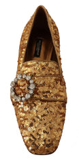 Dolce & Gabbana Gold Sequin Crystal Flat Women Loafers Shoes - EU37/US6.5