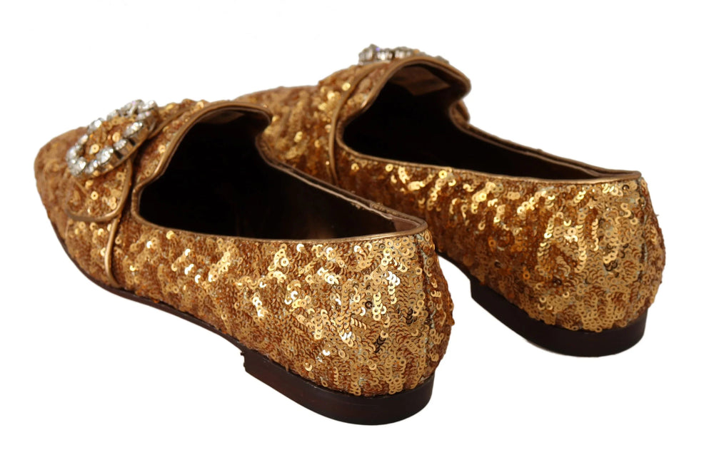 Dolce & Gabbana Gold Sequin Crystal Flat Women Loafers Shoes - EU37/US6.5 - Flats
