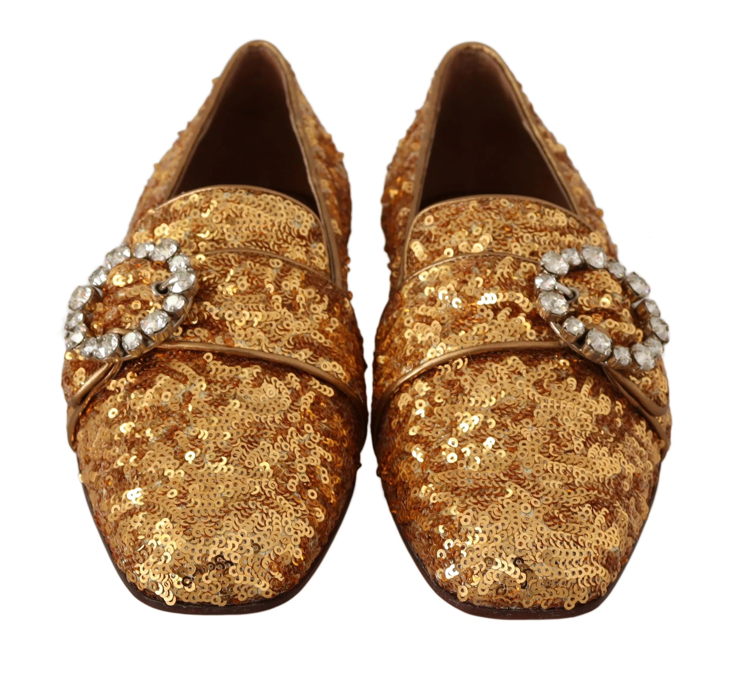 Dolce & Gabbana Gold Sequin Crystal Flat Women Loafers Shoes - EU37/US6.5