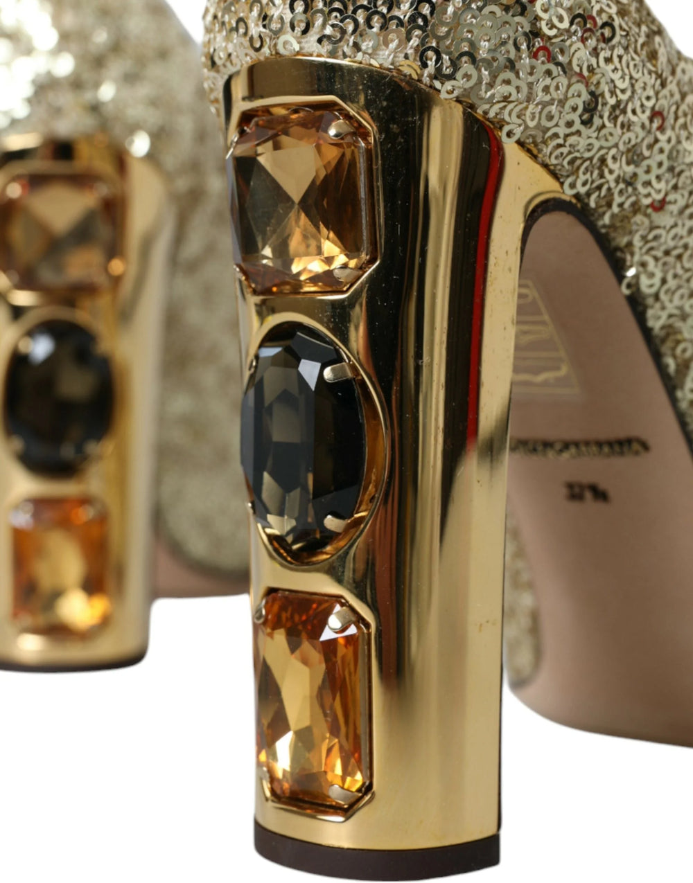 Dolce & Gabbana Gold Sequin Crystal Heels Pumps Shoes - Heels