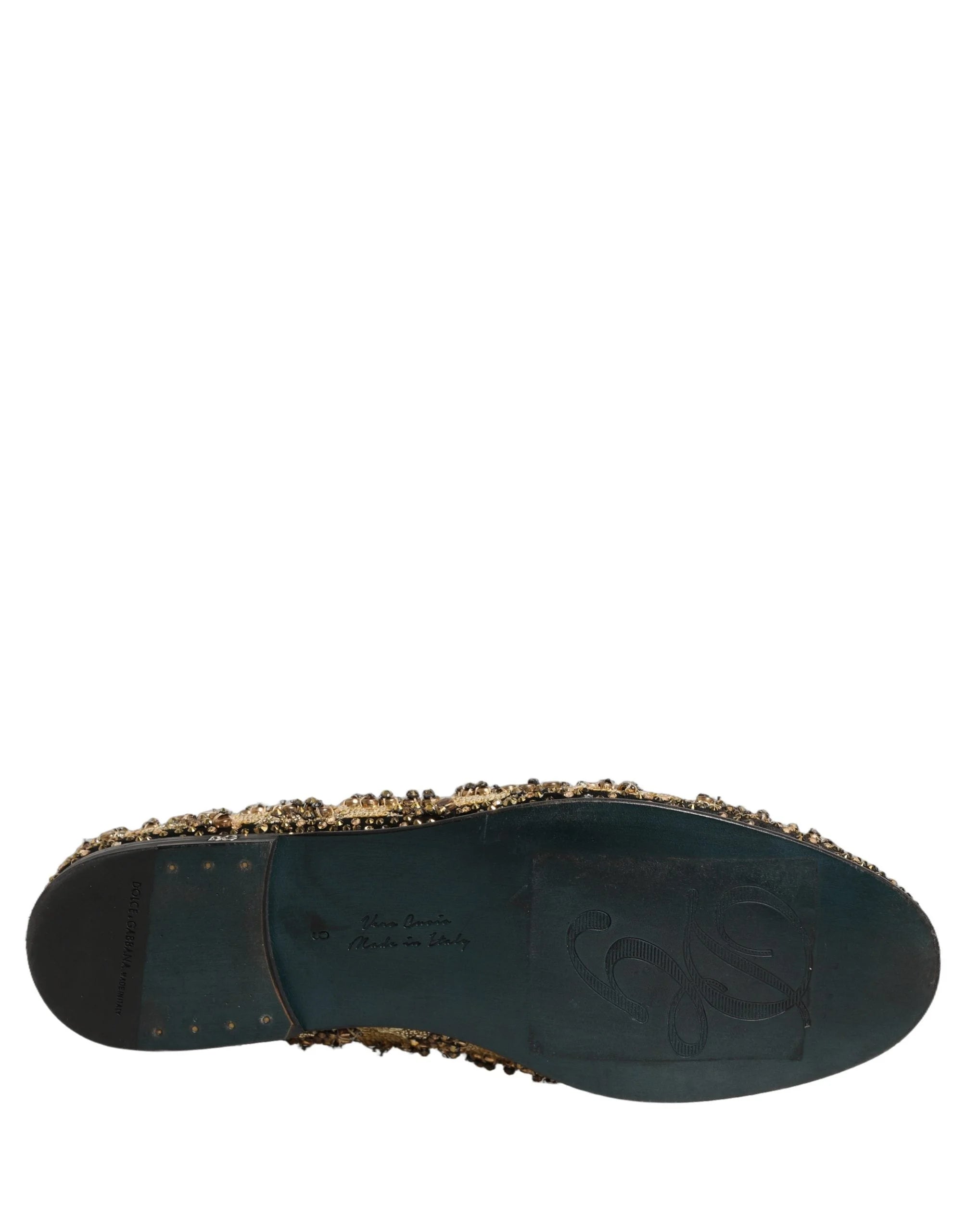 Dolce & Gabbana Gold Sequin Embellished Dress Loafers Shoes - EU43/US10
