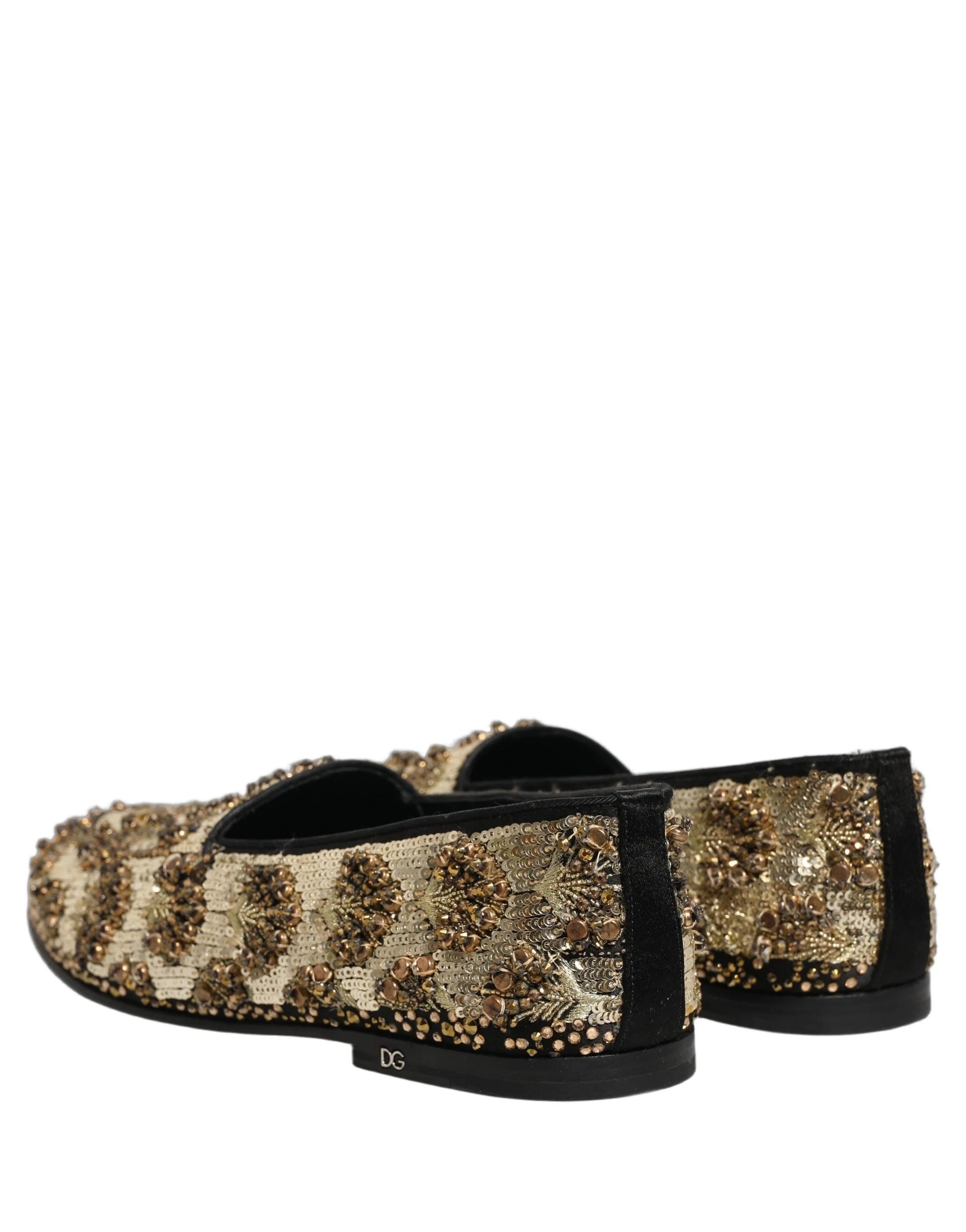 Dolce & Gabbana Gold Sequin Embellished Dress Loafers Shoes - EU43/US10