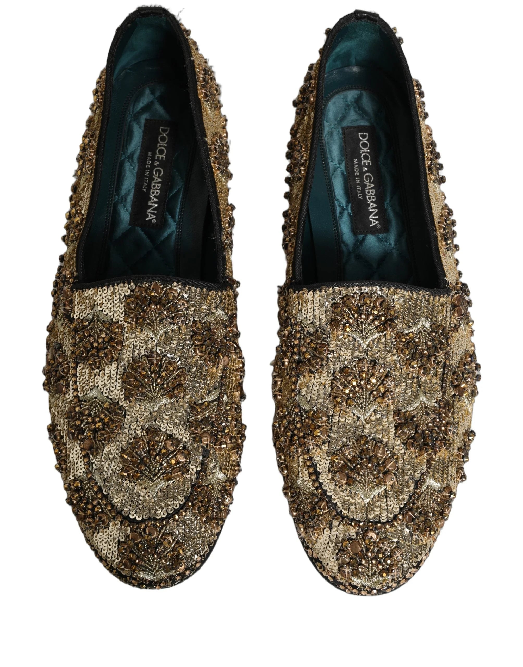 Dolce & Gabbana Gold Sequin Embellished Dress Loafers Shoes - EU43/US10