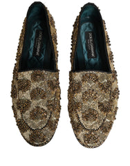 Dolce & Gabbana Gold Sequin Embellished Dress Loafers Shoes - EU43/US10