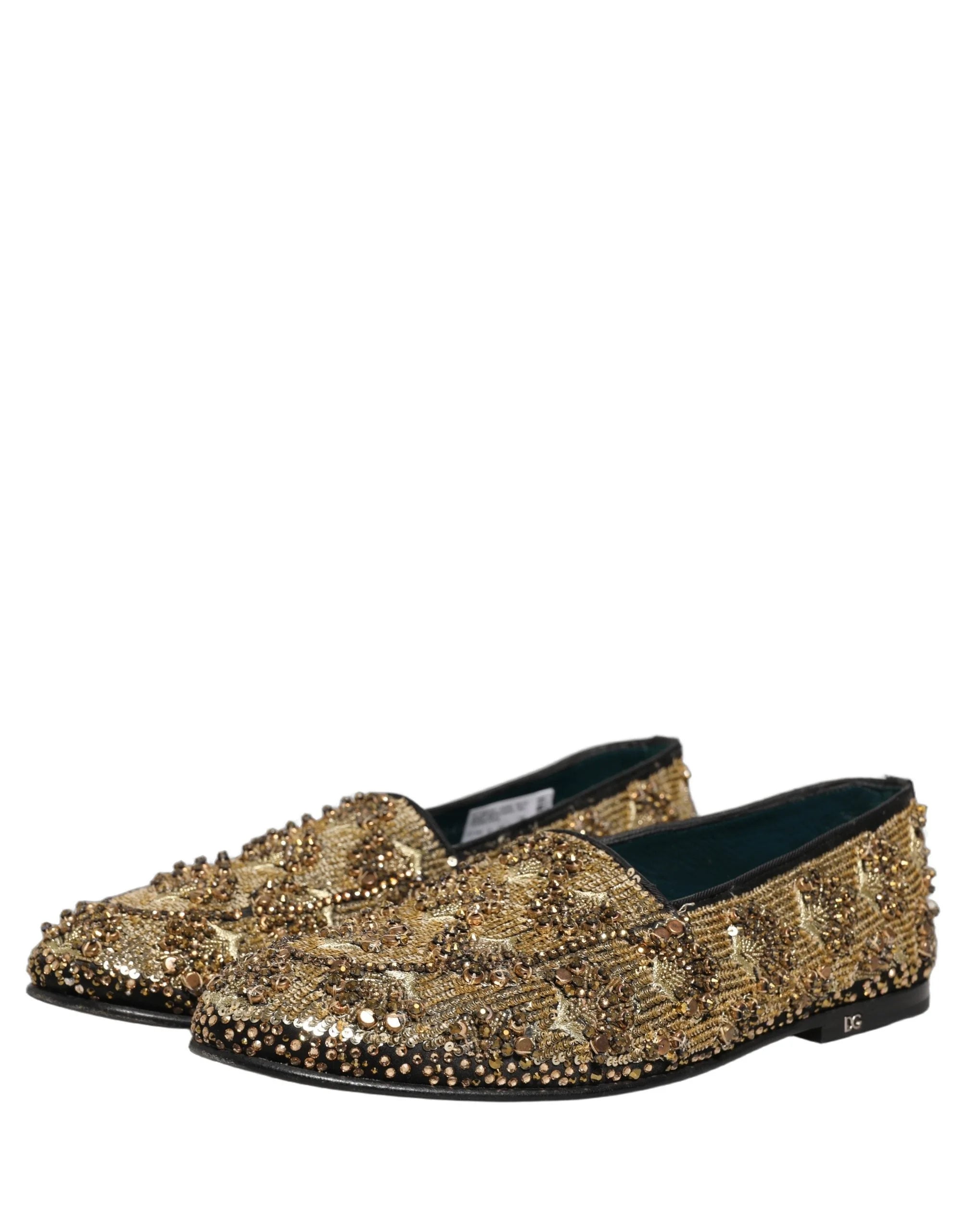 Dolce & Gabbana Gold Sequin Embellished Dress Loafers Shoes - EU43/US10