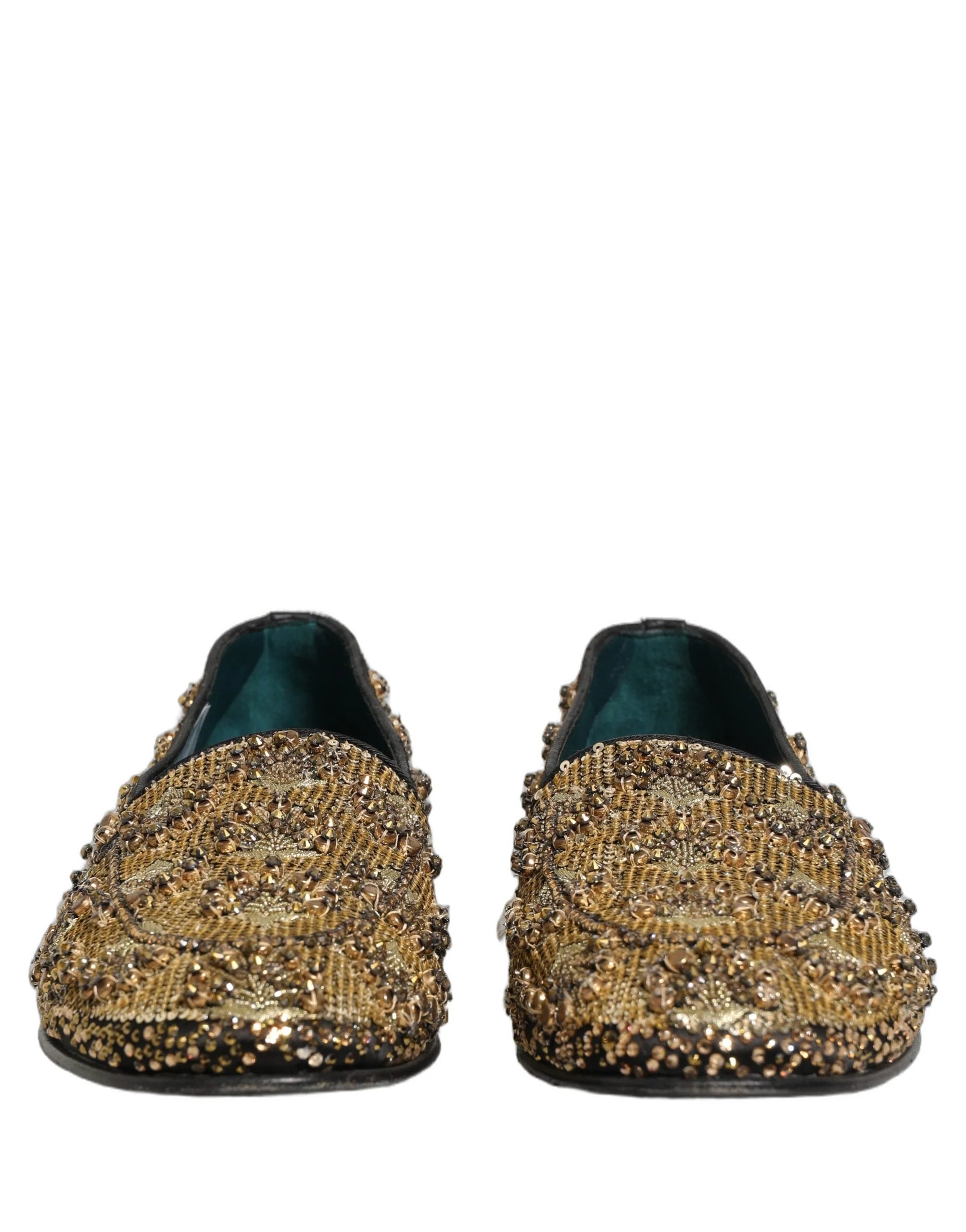 Dolce & Gabbana Gold Sequin Embellished Dress Loafers Shoes - EU43/US10