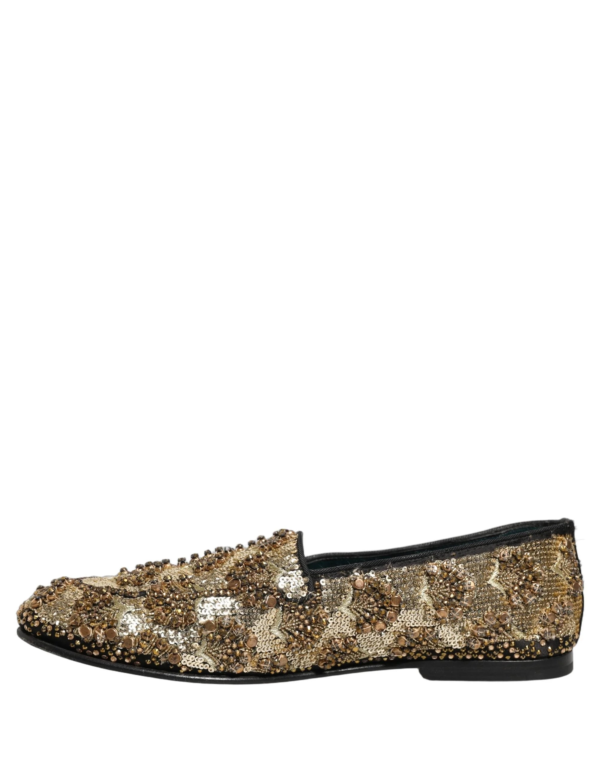 Dolce & Gabbana Gold Sequin Embellished Dress Loafers Shoes - EU43/US10