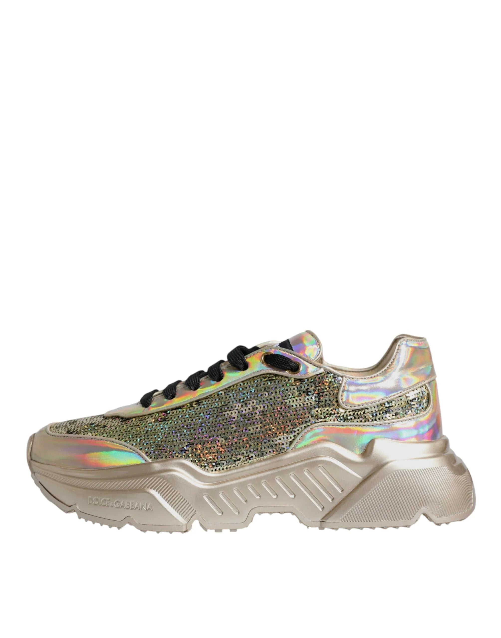 Dolce & Gabbana Gold Sequin Iridiscent Daymaster Sneakers Shoes - Sneakers