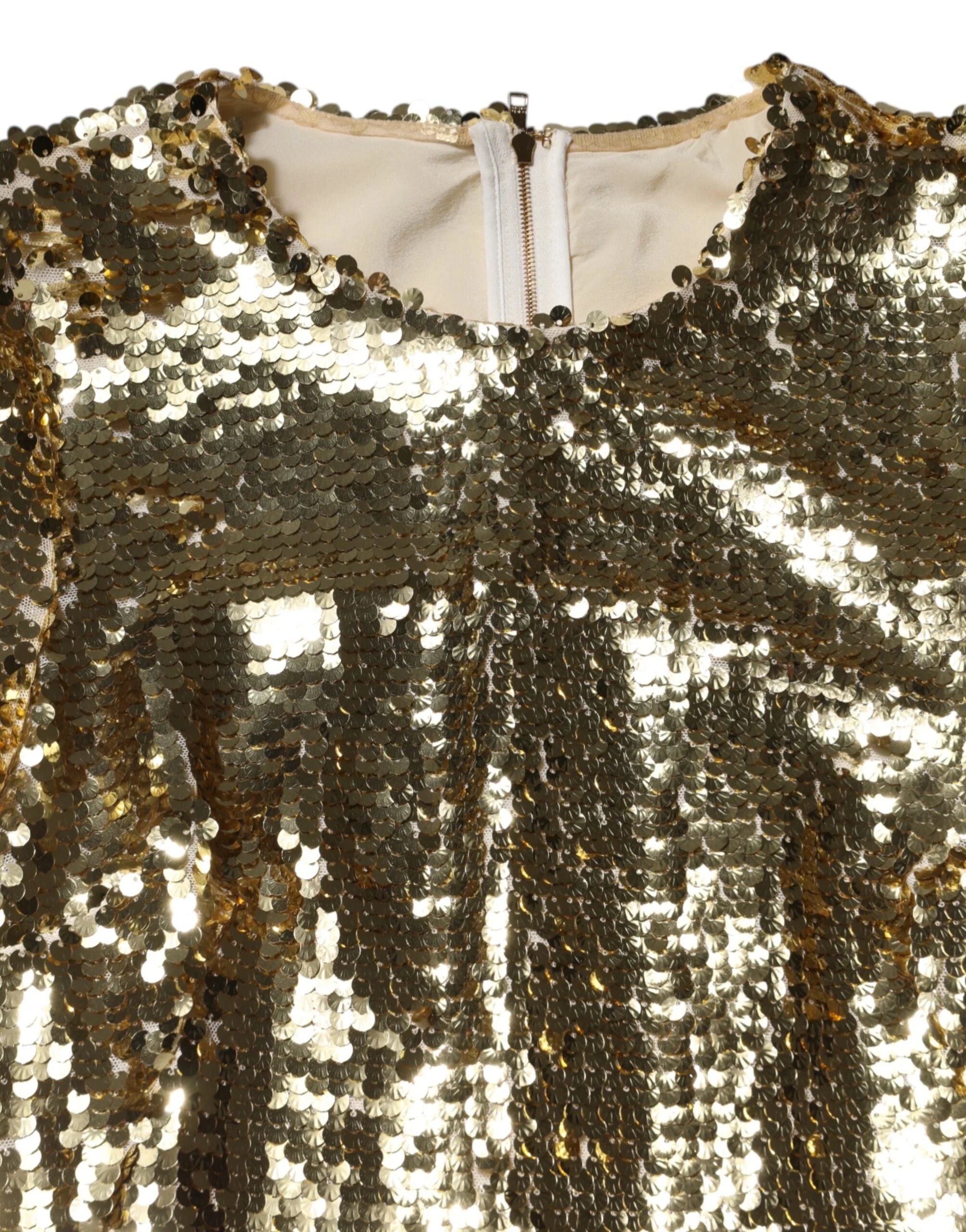Dolce & Gabbana Gold Sequin Long Sleeve Mini Dress - IT40|S - Dresses