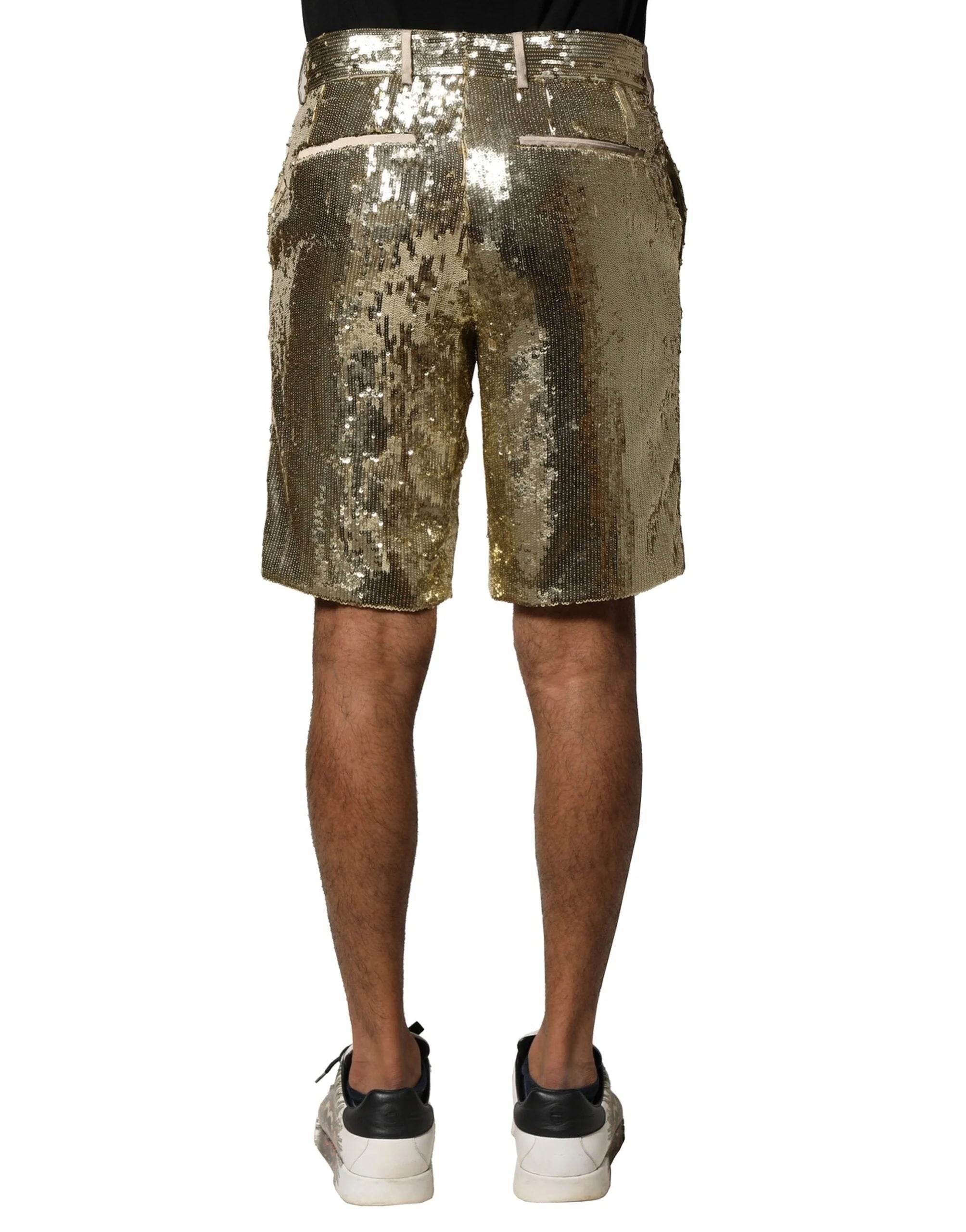 Dolce & Gabbana Gold Sequin Polyester Embellished Bermuda Shorts - IT44 | XS