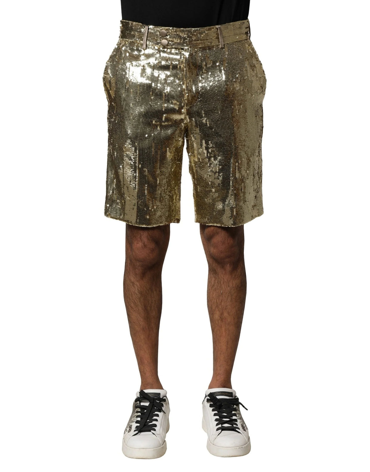 Dolce & Gabbana Gold Sequin Polyester Embellished Bermuda Shorts - IT44 | XS