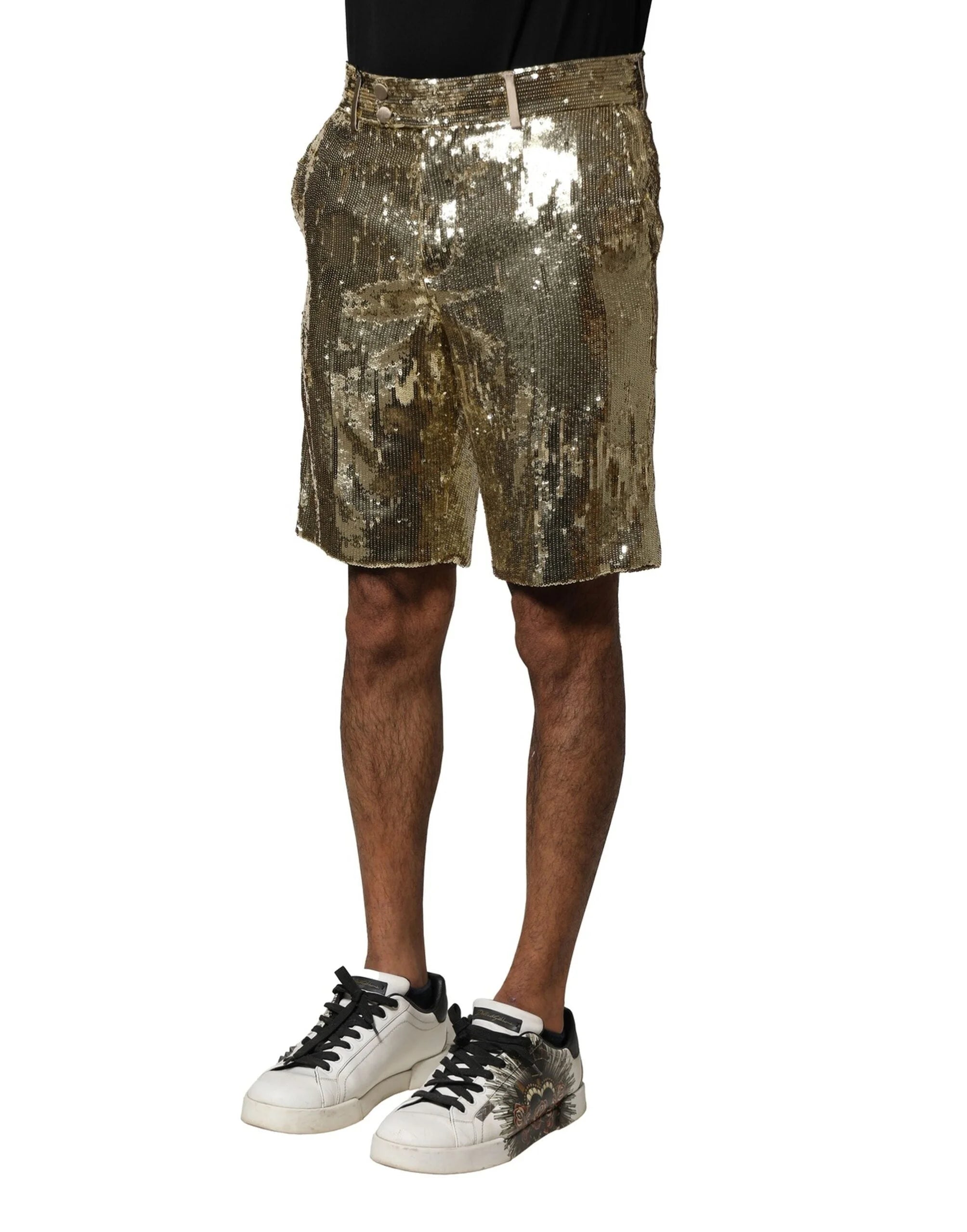 Dolce & Gabbana Gold Sequin Polyester Embellished Bermuda Shorts - IT44 | XS