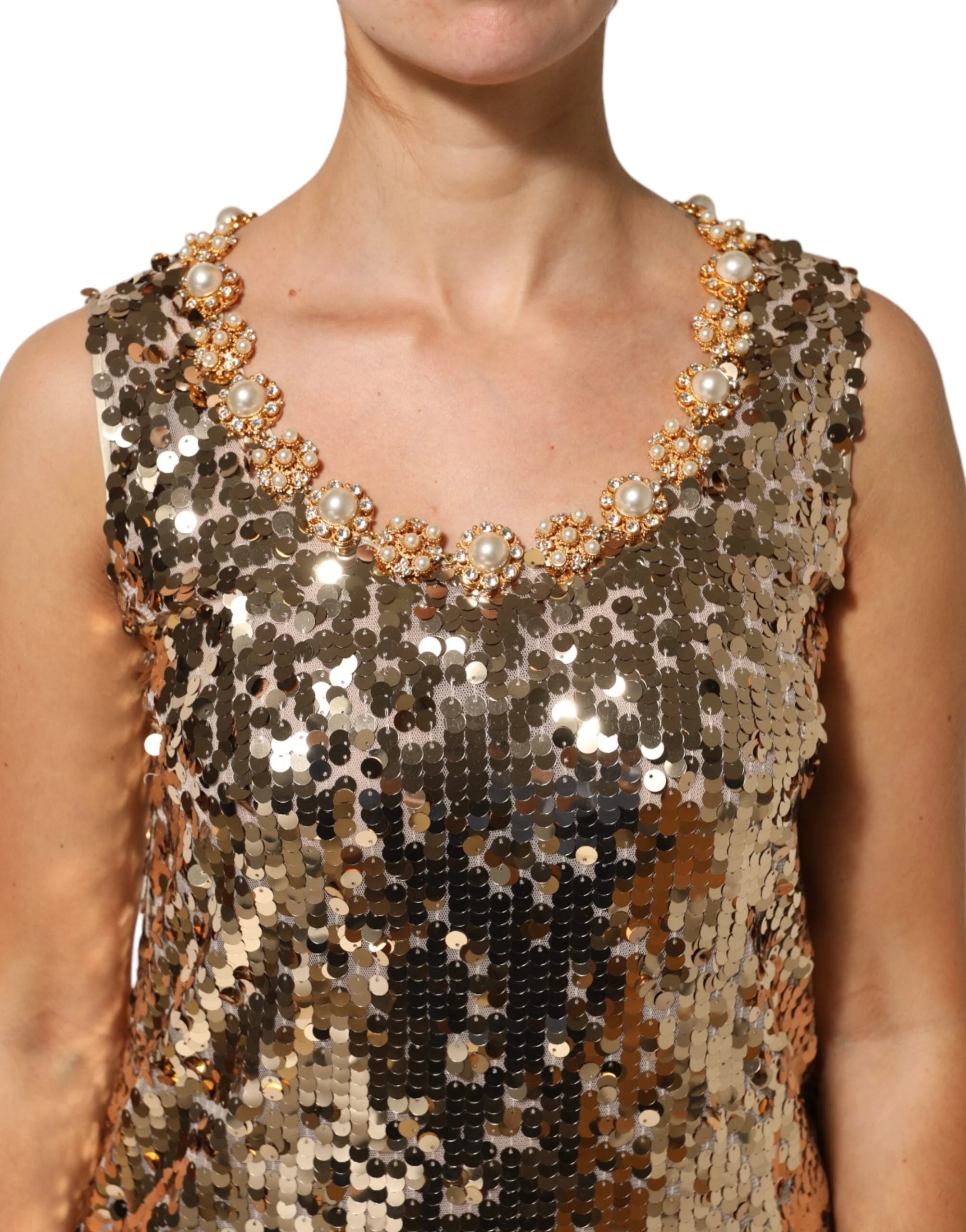 Dolce & Gabbana Gold Sequined Nylon A-line Sheath Mini Dress - IT40|S