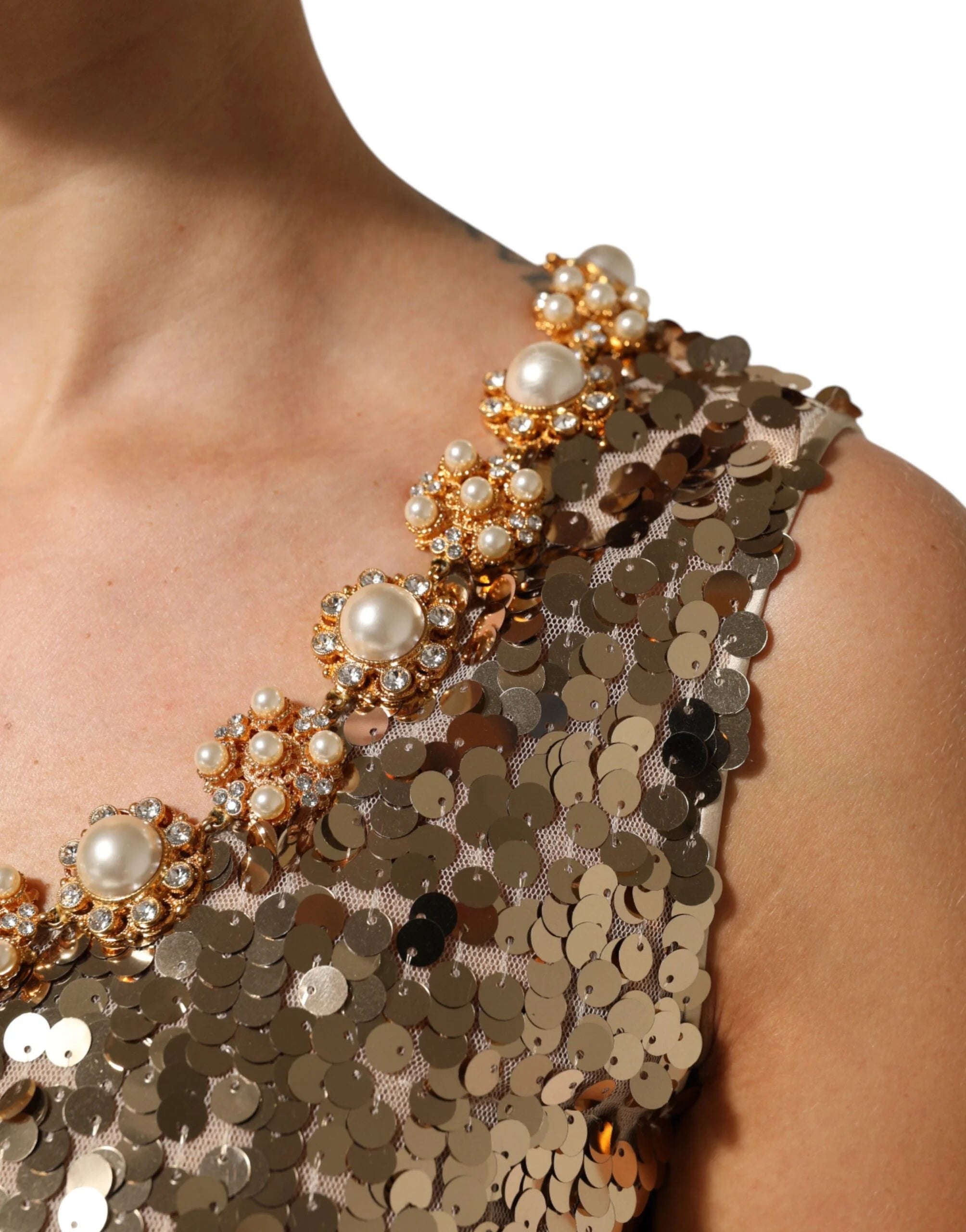Dolce & Gabbana Gold Sequined Nylon A-line Sheath Mini Dress - IT40|S