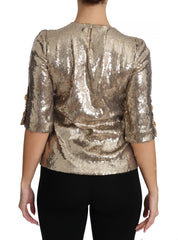 Dolce & Gabbana Gold Sequined Parrot Crystal Blouse - IT36 | XS - Blouses