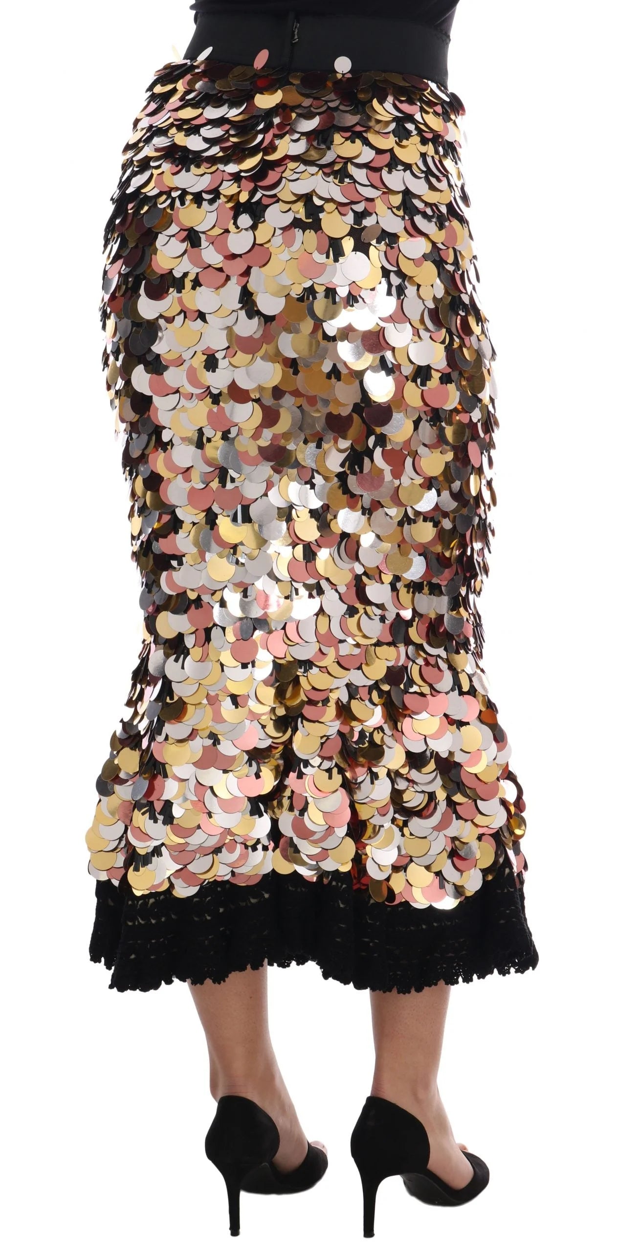 Dolce & Gabbana Gold Sequined Peplum High Waist Skirt - IT38|XS - Skirts