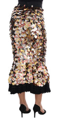 Dolce & Gabbana Gold Sequined Peplum High Waist Skirt - IT38|XS - Skirts