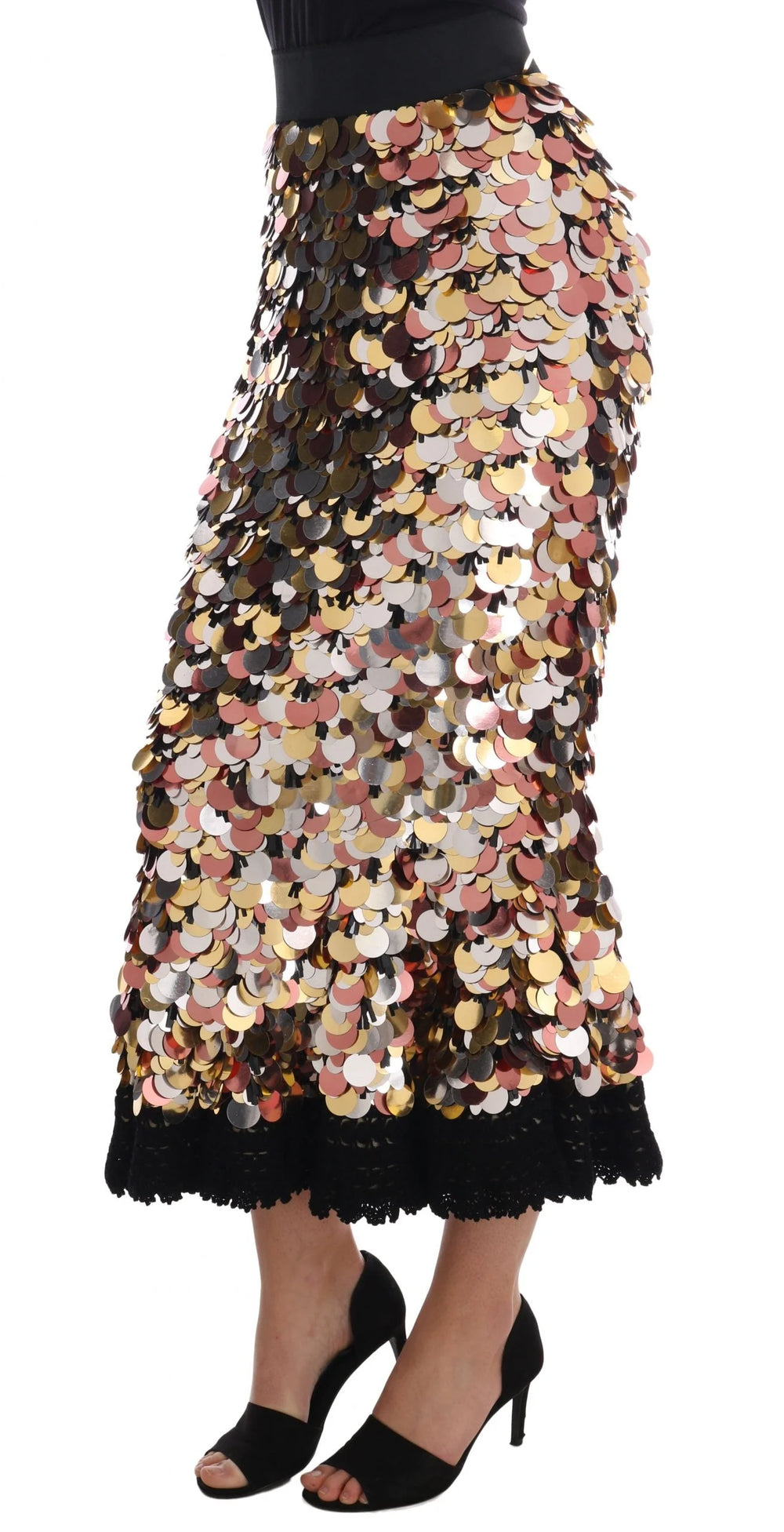 Dolce & Gabbana Gold Sequined Peplum High Waist Skirt - IT38|XS - Skirts
