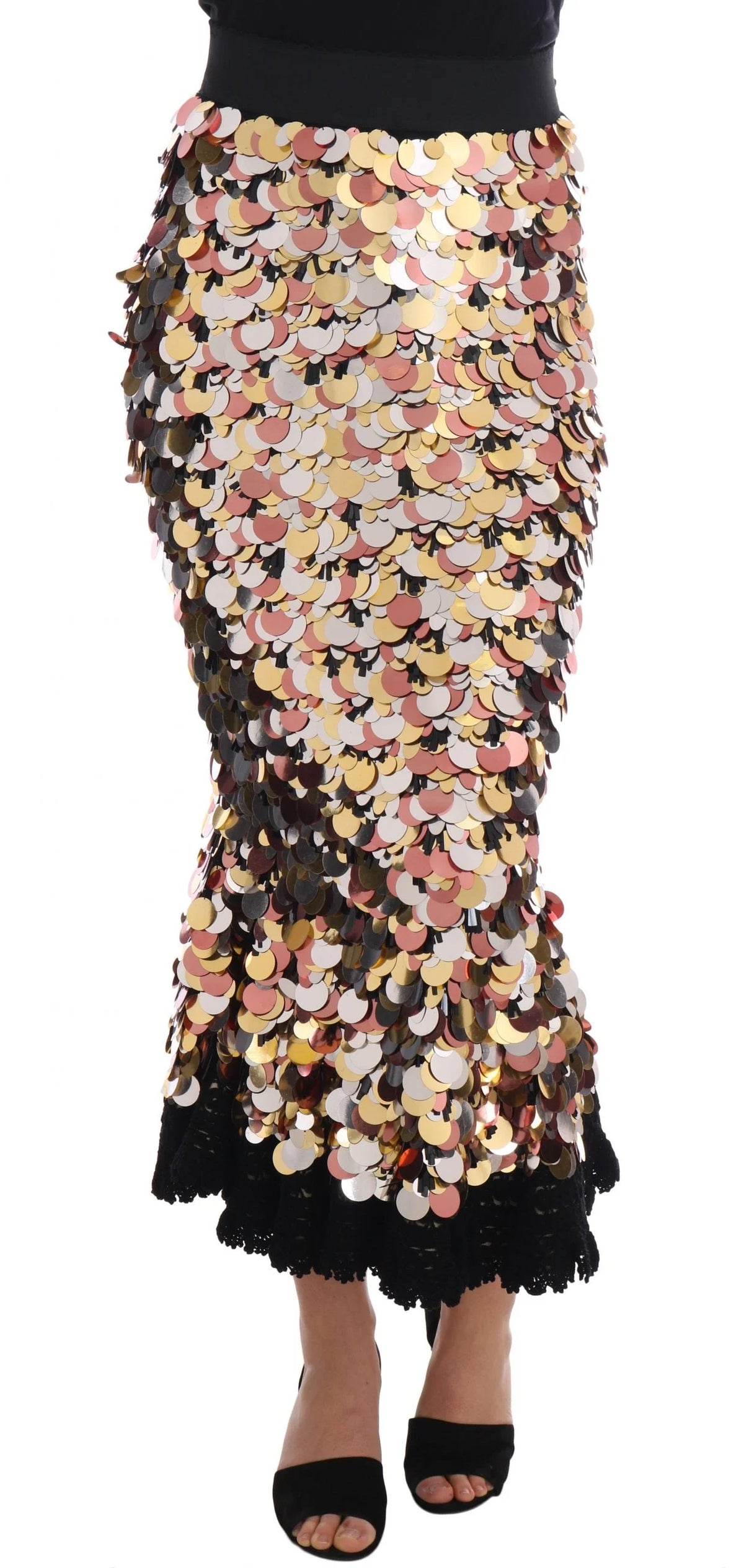 Dolce & Gabbana Gold Sequined Peplum High Waist Skirt - IT38|XS - Skirts