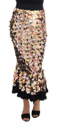 Dolce & Gabbana Gold Sequined Peplum High Waist Skirt - IT38|XS - Skirts