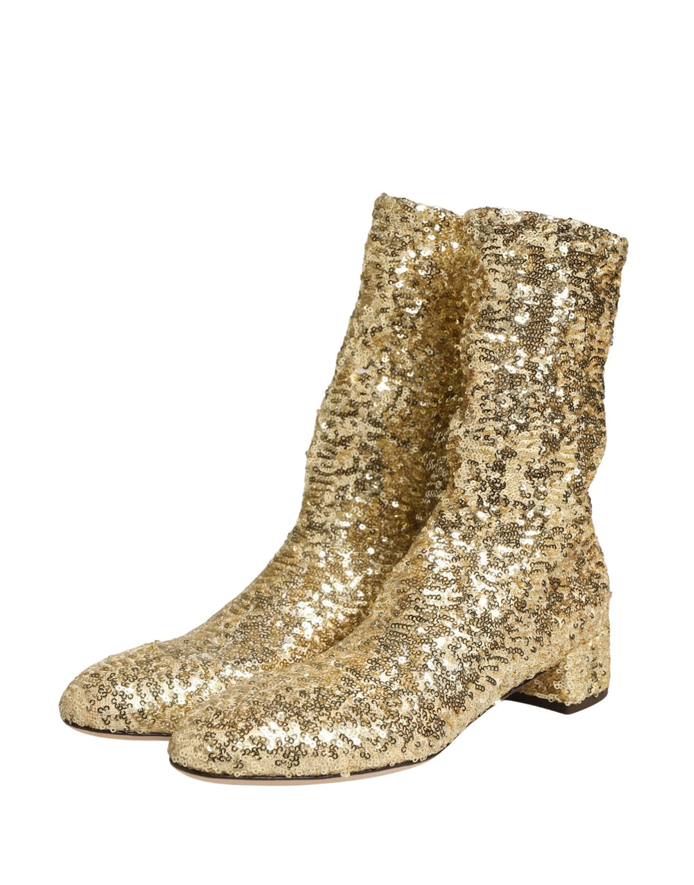 Dolce & Gabbana Gold Sequined Short Boots Stretch Shoes - Boots