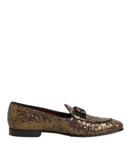 Dolce & Gabbana Gold Sequined Slip On Loafers Men Dress Shoes - EU44/US11 - Flats